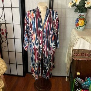 Chico's Women S/M Multicolor Satin Brushstroke Collar Contrast Duster Jacket